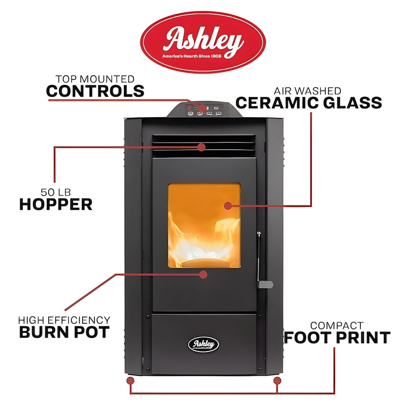 Ashley Hearth AP5613 Pellet Stove 1,300 sq. ft. 50 lb Hopper with Remote New