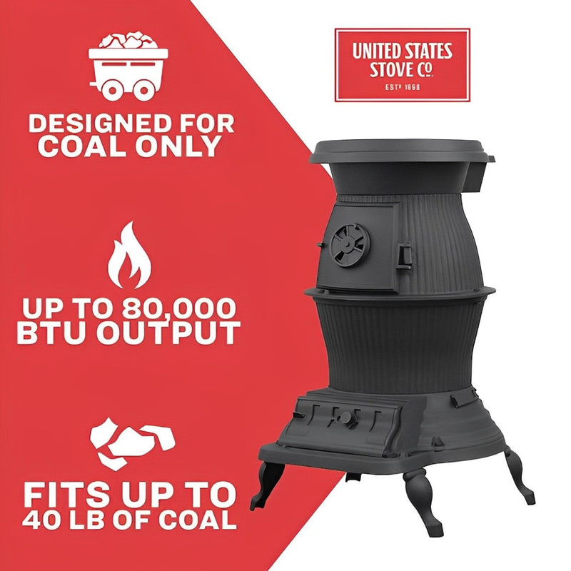 US Stove 1869 Cast Iron 1,500 sq. ft. Coal Stove 40 lb. New